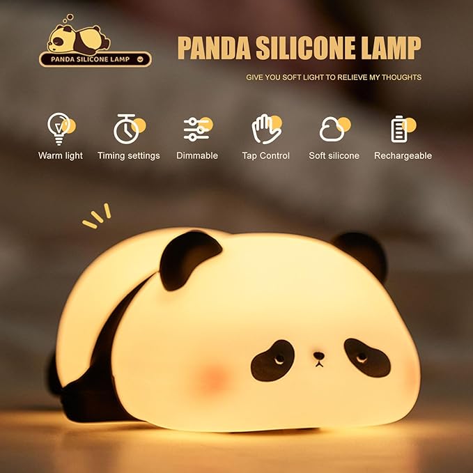 Panda Night Light for Kids, Cute Panda Lamp Silicone Nursery Night Light Bedroom Nightlights USB Rechargeable Bedside Lamp for Baby Children Toddlers Women Teen Girls Breastfeeding Gift