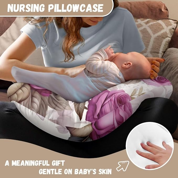Floral 1 Feeding Pillow Cover Washable & Breathable Nursing Pillow Slipcovers Breastfeeding Newborn Feeding Cushion Cover Practical Gift, Best Choice for Mom Cover Only