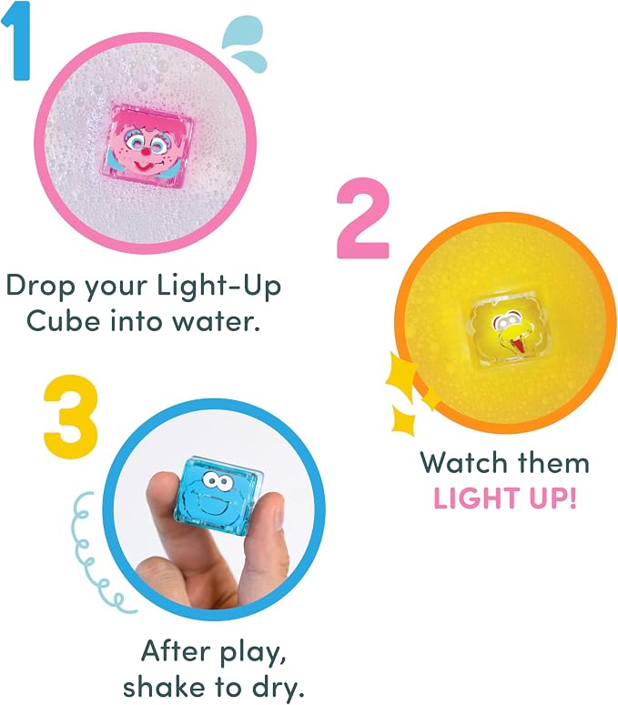 Glo Pals Water Activated Light-Up Sensory Bath Toy Sesame Street Cubes for Bathtime and Sensory Play, 12 Reusable Light-Up Cubes for Kids and Toddlers, Easy as ABC