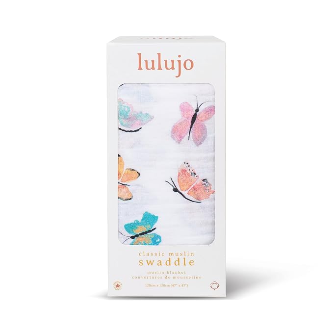 Lulujo Baby Swaddle Blanket| Unisex Softest 100% Cotton Muslin Swaddle Blanket| Neutral Receiving Blanket for Girls & Boys | 47in x 47in Butterfly