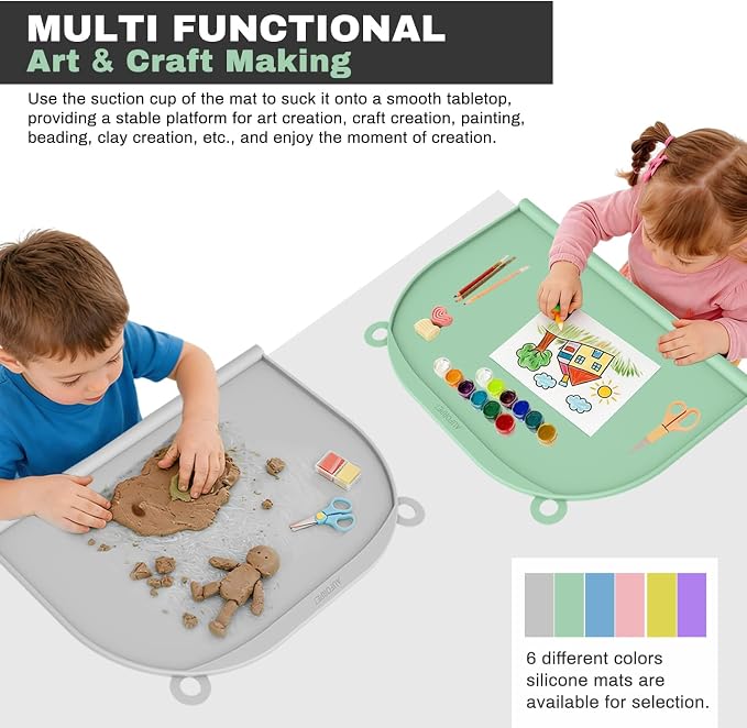Large Silicone Suction Table Mat, 17" x 12" Thick Placemat with Edge-Bumper, Raised Edge Leakproof, Non-Slip for Kids Toddler Baby Essentials Dinning, Restaurant Eating, Plates, Art, Craft & Painting