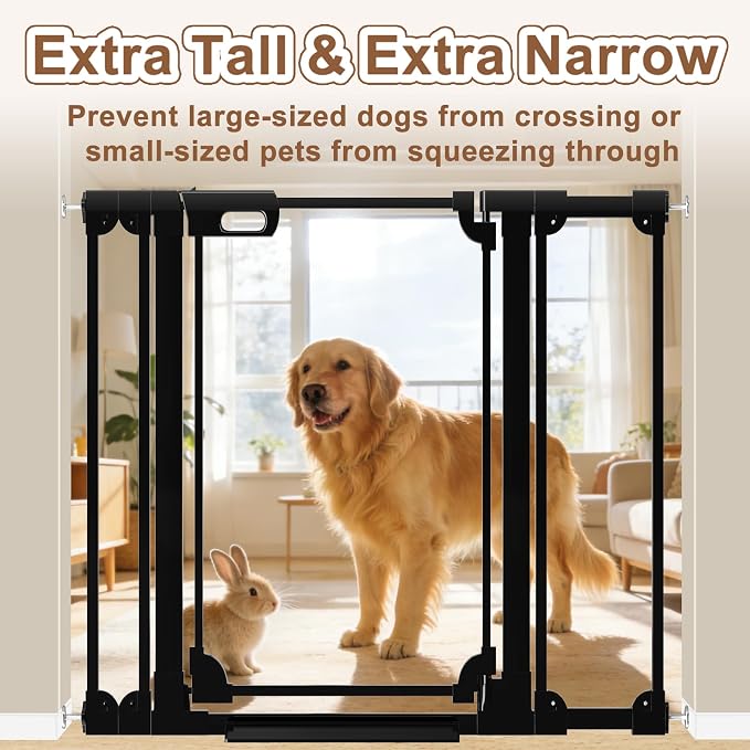 WAOWAO Clear Acrylic 40" Extra Tall Baby Gate for Stairs Modern Design Acrylic Auto Close Pet Gate, 29.52"-47.24" Wide Safety Baby Gate for Doorways,Black Clear Dog Gates Indoor, Hallways,Kitchen