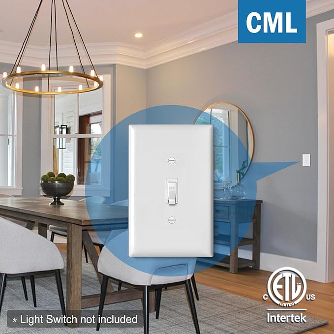 CML Jumbo Toggle Light Switch Plate Covers, 6 Pack Oversized Electrical Wall Plates, 1-Gang White Switch Plates, Over-Size 3.5??x 5.5?? Impact Resistant, ETL Listed