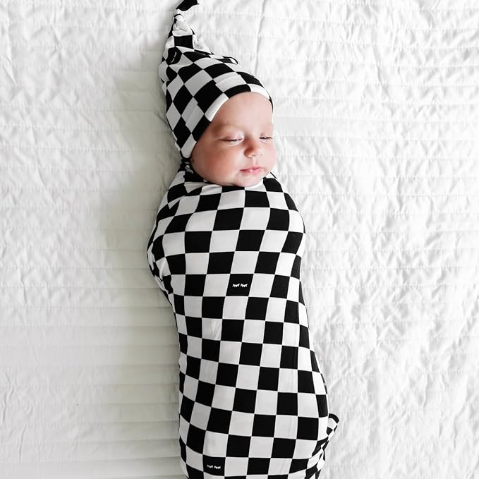 Little Sleepies Swaddle & Hat Set, Baby Swaddles Newborns, Soft Viscose from Bamboo Swaddle Blanket Wrap (Checks)