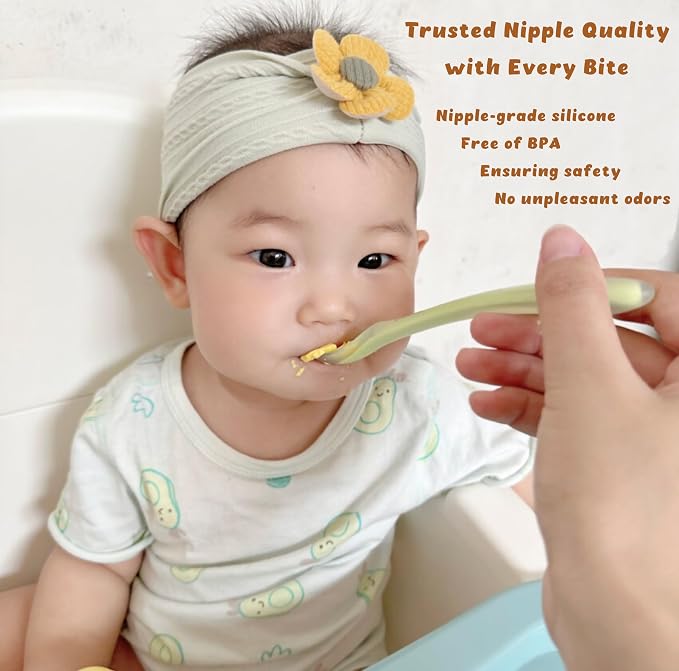 Baby Spoons 2-Pack | Soft Silicone First Stage Feeding Spoon Set with Travel Case | Stage-Based Design for 0-6m & 6m+ | BPA-Free, Gum-Friendly for Infant & Toddler | Lime + Peach