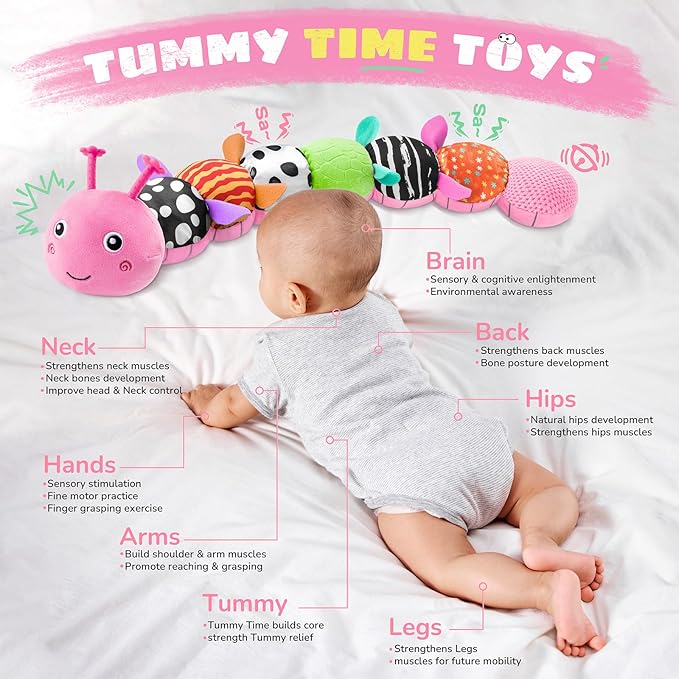 AWOTOY Baby Toys 6-12 Months Music Caterpillar,Stuffed Animals Infant Toys 0-3-6 Months,Baby Sensory Toys Tummy Time with Crinkle Rattle Teething Toys Boys Girls Gifts Birthday Easter Basket Stuffer