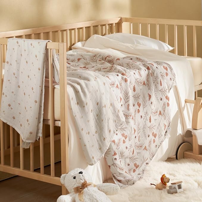 PHF Muslin Swaddle Blankets for Newborn, Large 47x 47 Inches 4 Pack Organic Soft Breathable Receiving Blankets, Skin-Friendly Muslin Baby Swaddles, Baby Essentials Shower Gifts, Leaf & Floral