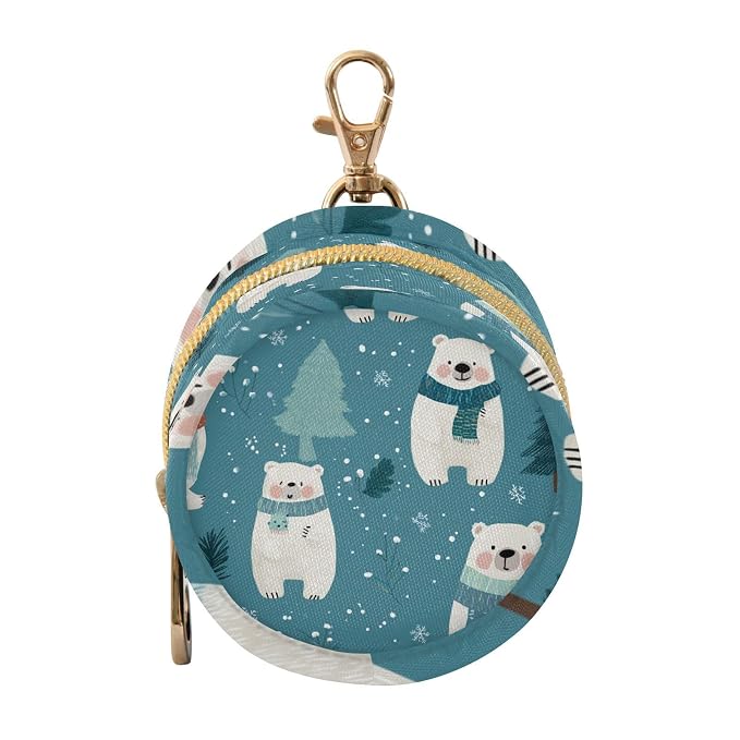 Pacifier Holder with Clip Pacifier Case for Diaper Bag Round Baby Pacifier Pouch Box Bag Portable Winter Blue Bears Trees Snowflake