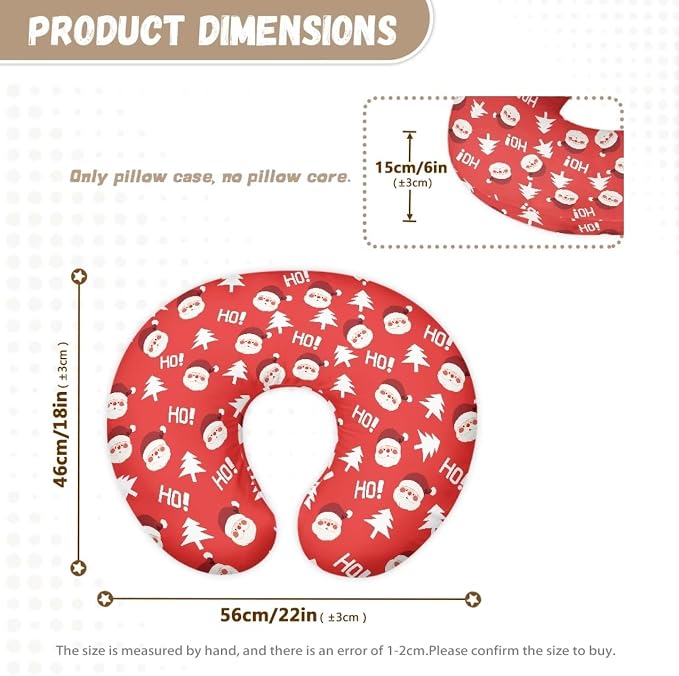Santa Claus Christmas Tree Nursing Pillow Detachable Newborn Original Breastfeeding Slipcover Case and Positioner Removable Head Support Protector Cushion Essential with Hidden Zipper