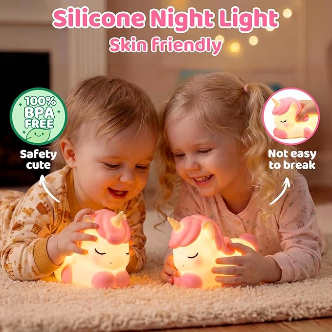 Mewaii Cloud Unicorn Night Light for Kids-Wireless Charging Cloud Base, 3-Level Dimmable 7-Color Changing & 30-Min Timer, Portable Girls Night Lamp, Cute Unicorn Gifts for Girls Baby Nursery Decor