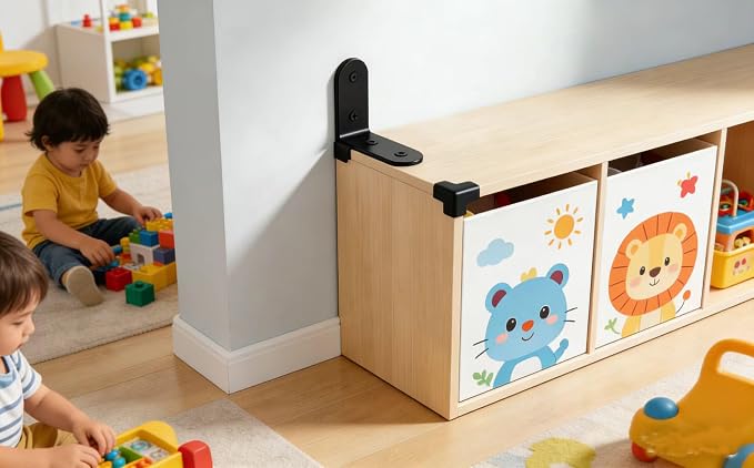 Furniture Anchors Securing 400lbs,Wall Anchor Earthquake Straps Prevent Baby Pet from Falling Furniture (Black, 1.6 in)
