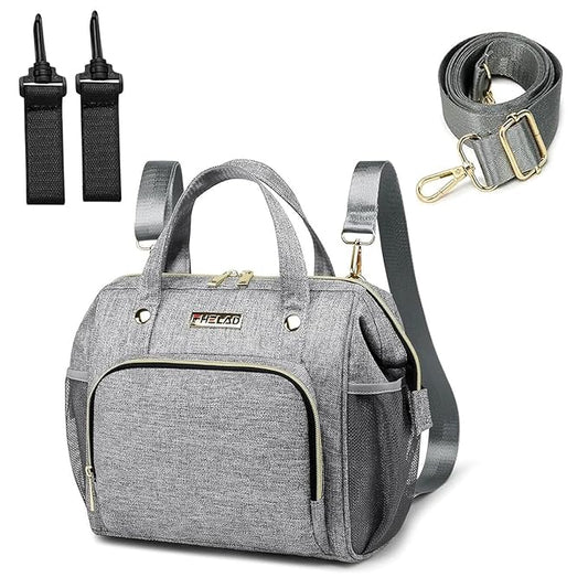 FHELAD Small Diaper Bag Backpack, Toddler Diaper Bags Waterproof Multi-Function Newborn Baby Stylish Mini Crossbody Diaper Bag, Gray | 9 Pockets, 2 Insulated Bottle, Waterproof Oxford, Mini Diaper Purse, Quick Trips