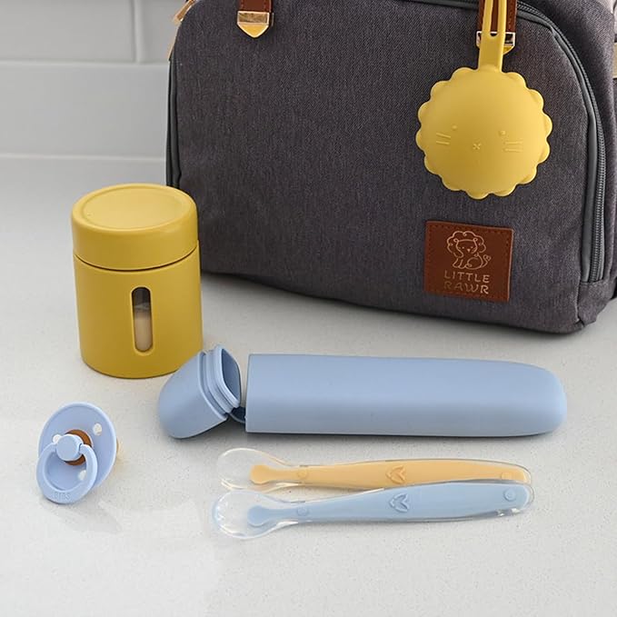 Silicone Baby Spoons for Baby Led Weaning, Spoons with Storage Box，Feeding Spoons for First Stage Baby Dishwasher Safe (Blue)