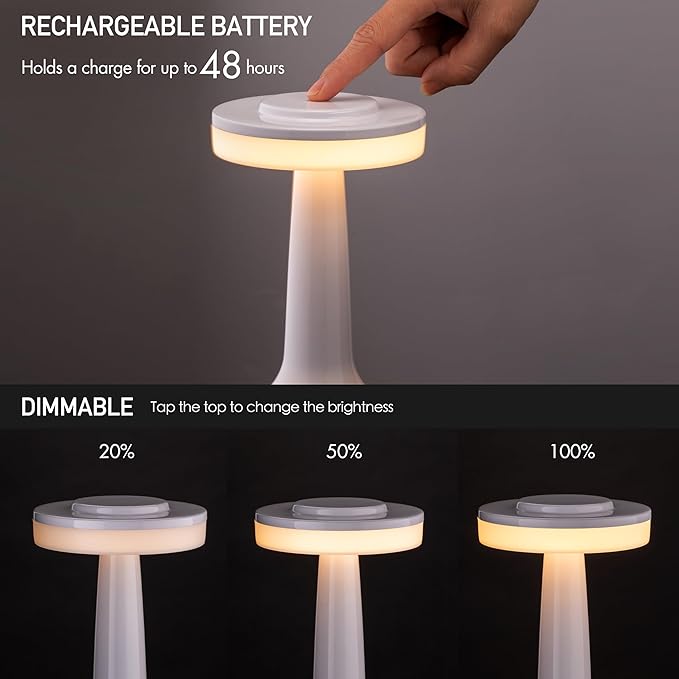O?™Bright Portable LED Table Lamp with Touch Sensor, 3-Levels Brightness, Rechargeable Battery Up to 48 Hours Usage, Night Light for Kids Nursery, Nightstand Lamp, Bedside Lamp (Piano White)
