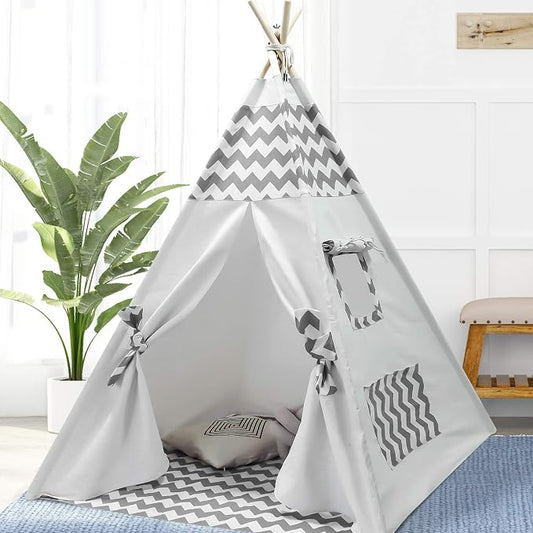 Boys Teepee Tent for Kids Teepee Baby Teepees for Boys Girls Baby Kids Tent Indoor Tepee Grey Chevron Tepees Toddler Tent with Floor & Carry Case
