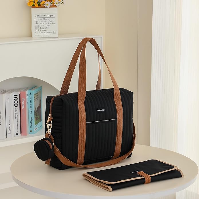 GOBABYMART Diaper Bag Tote for Moms, Baby Hospital Bag with Insulated Bottle Pockets, Changing Pad & Stroller Straps