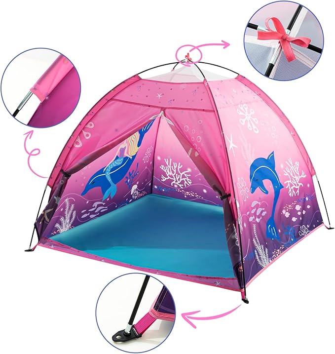 Kids Play Mermaid Tent for Kids, Play Tentes Foldable Pop Up Indoor Outdoor Party Playhouse Tents Toy for Boys Girls-47 * 47 * 41 (Pink)