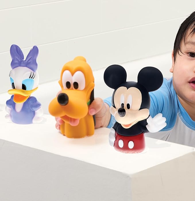 Mickey & Friends 6 Piece Bath Squirter Bucket Set. Bath Toys for Baby and Toddlers, Includes Organizer Bucket with Drainage to Store Your Bath time Water Toys.