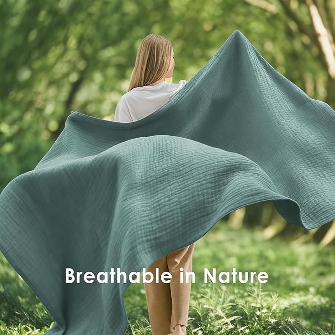 EMME Muslin Throw Blanket for Adults 100% Cotton Blankets for Couch 4-Layer Summer Breathable Gauze All Season Soft and Lightweight Pre-Washed (Teal, 50"x71")
