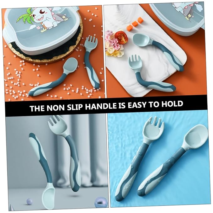 Zerodeko 2 Sets Bendable Utensils Silicone Fork Spoon for Portable Lightweight Safe Tableware Complementary Food Feeder Tools