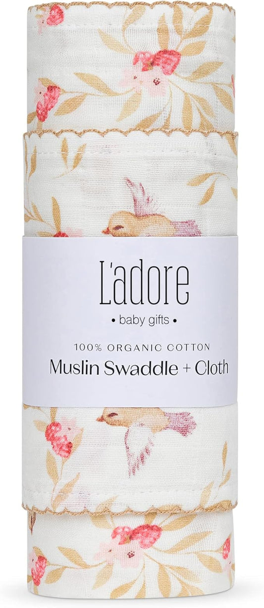 Ladore Baby Gifts Swaddle Blanket & Cloth Set (Vine/Girls)