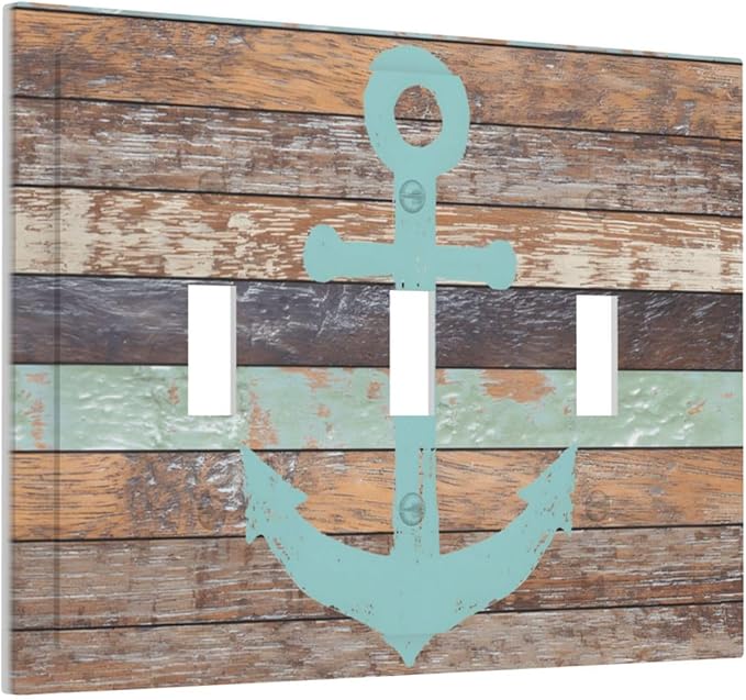 Timeworn Marine Weathered Wood Rustic Nautical Anchor Decorative Switch Plates 3 Gang Wall Plate Triple Toggle Light Switch Cover Faceplate Electrical Wall Panels for Farmhouse Home Decor