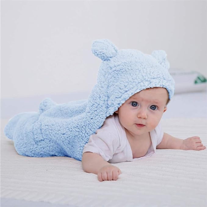 XMWEALTHY Cute Baby Items Newborn Plush Nursery Swaddle Blankets Soft Infant Girls Clothes Light Blue