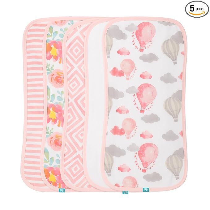 Featherhead™ 5-Pack Muslin Burp Cloths for Baby Girl Large 22" X 11" - Ultra Soft & Extra Absorbent Cotton Terry Backing (Garden Floral)