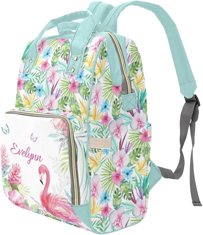 Custom Diaper Bag Personalized Flamingo Casual Nursing Mommy Daypack with Insulated Pocket Customized Cute Diaper Bag Backpack with Name or Holiday Travel