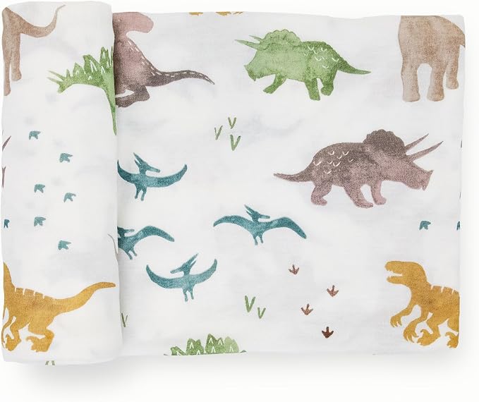 Little Unicorn Large Stretch Knit Swaddle Blanket 2 Pack| Super Soft with Optimal Stretch for swaddling | Giftable Set (Dino Pals)