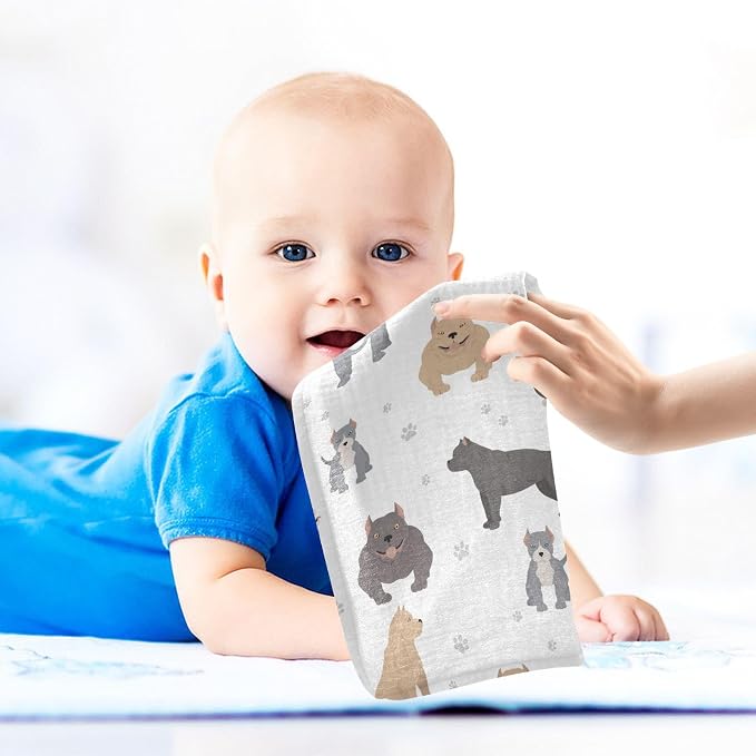 vvfelixl Baby Muslin Washcloths American Bully Dogs Baby Burp Cloths Cotton Baby Face Towel for Newborn Infants Boys Girls Soft and Absorbent 11.8 X 11.8In, 3 Pack