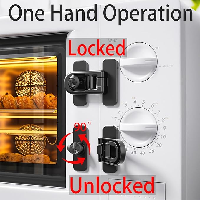 Child Safety 2-Pack Refrigerator Lock Baby Proofing for Cabinet Door Drawer Cupboard Freezer Oven Closet, 90 Degree Fridge Latches for Toddler Cat Dog Kitchen, No Drill Upgraded Adhesive