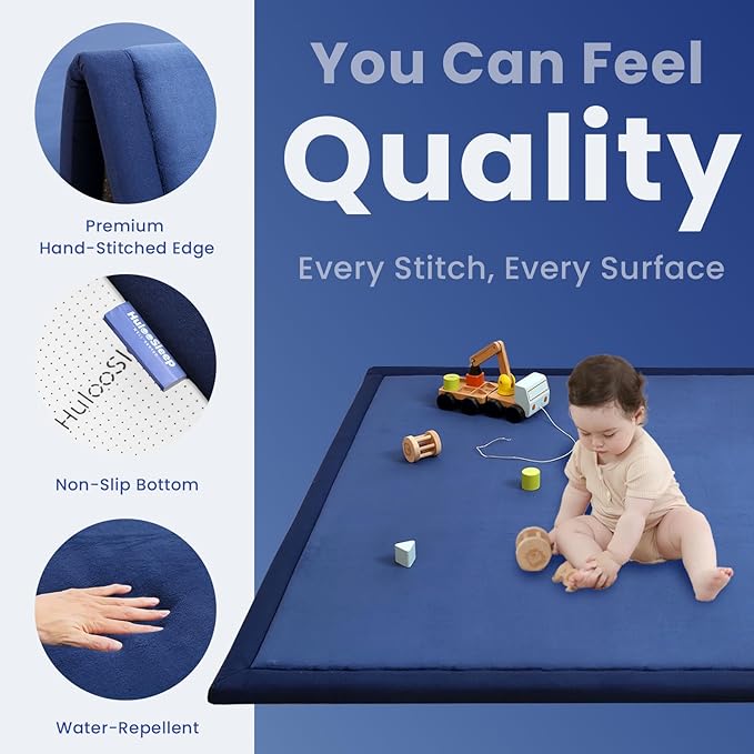 Baby Play Mat for Floor,1.3" Thick Memory foam Tummy Time Mat for Toddlers,Infants,kids,Water-Repellent Soft Nursery Rug ,79"×79" Extra Large Non Slip for Crawling&Yoga,Tatami Style for Living Room(Royal Blue)