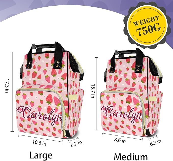 Custom Diaper Bag with Name Personalized Multifunctional Mommy Backpack for Shoulders Outdoor Backpack for Newborn Baby Thermal Pockets Nursing Bags （Strawberry 3）