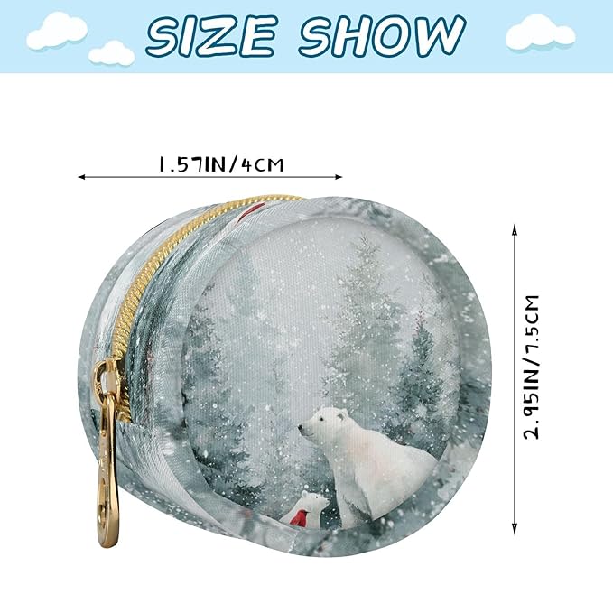 Pacifier Holder with Clip Pacifier Case for Diaper Bag Round Baby Pacifier Pouch Box Bag Portable Winter Pine Forests Bears Birds