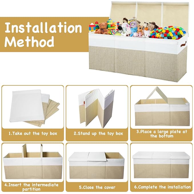 Large Toy Box Chest,Toy Storage Organizer,Storage Bins with Lids,Stuffed Animal Storage,Toy Bins for Kids,Toddlers,Baby,Girls,Nursery,Living Room,playroom(Beige)