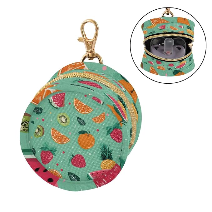 Pacifier Holder with Clip Pacifier Case for Diaper Bag Round Baby Pacifier Pouch Box Bag Portable Summer Fruits Turquoise