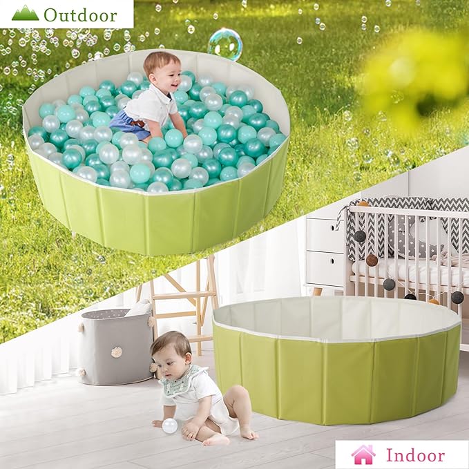 40Inch Kids Ball Pit, Foldable & Portable & Reusable Balls Pool for Toddlers,Playpen/Fence for Baby, Play Pool for Dog, Indoor & Outdoor Use, Oversized(Green Tea)