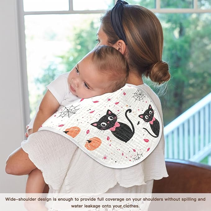 vvfelixl Girly Halloween Cat Burp Cloths for Baby Boy Girls Baby Washcloths Burp Rags 1 Pack