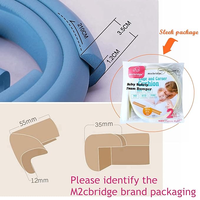 M2cbridge L Shape Extra Thick Furniture Table Edge Protectors Foam Guard 6.5 Ft (Brown with 4 Corners)