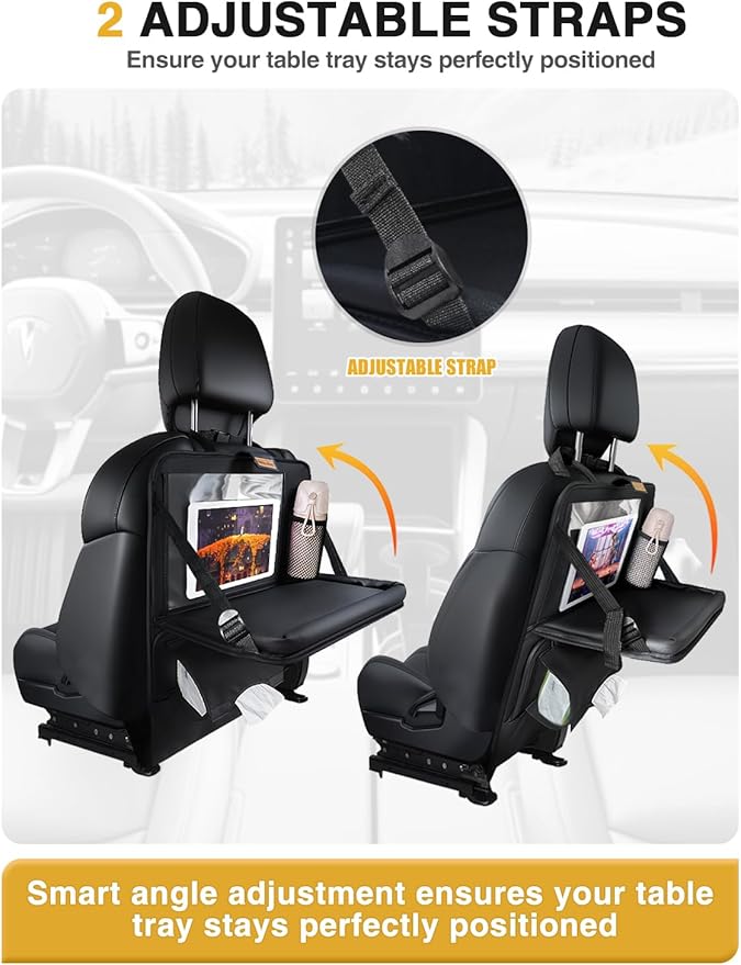 1-Pack Leather Car Backseat Organizer with Tablet Holder?“Foldable Food Tray,Storage Pockets,Trash Can,Tissue Holder & Insulated Bag?“Kick Mats Protector for Kids,Travel Accessories Organizer