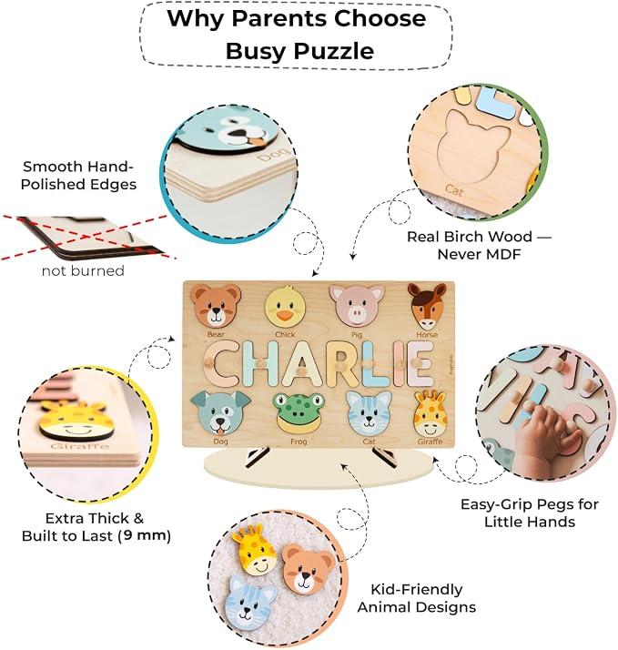 Montessori Animal Busy Board, Wooden Sensory Activity Board for Toddlers, Fine Motor Skills Learning Toy, Travel Busy Toy for 1 2 3 Year Old Boys and Girls, Educational Gift