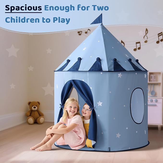 Blue Star Kids Tent:Pop up Kids Play Tent Made by Peachskin Fabric - Toddler House for Indoor & Outdoor - Great Princess Castle for Baby