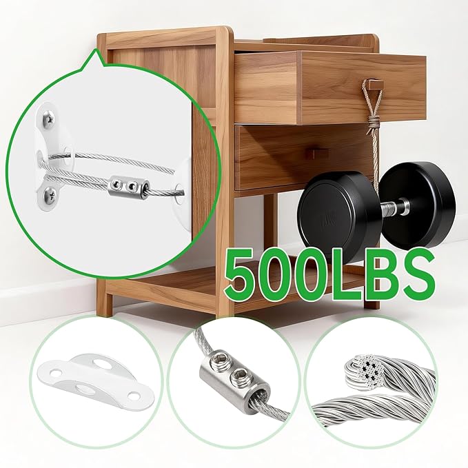Heavy Duty 4 Pack Anti Tip Furniture Anchors for Baby Proofing, Suitable for Drywall and Solid Walls, Metal Furniture Wall Anchor, Earthquake Straps(White)