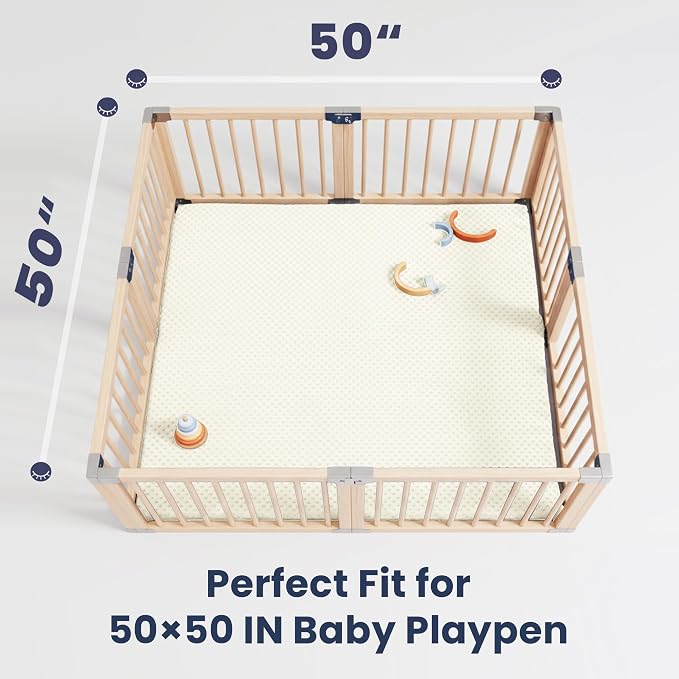 Baby Floor Play Mat for Playpen, Extra Thick 50x50 Inches Padded Mat with Ultra Soft 3D Minky Dot & Removable Washable Cover, Non-Slip & Safe for Crawling,Tummy Time,Infant/Toddler (Cream)