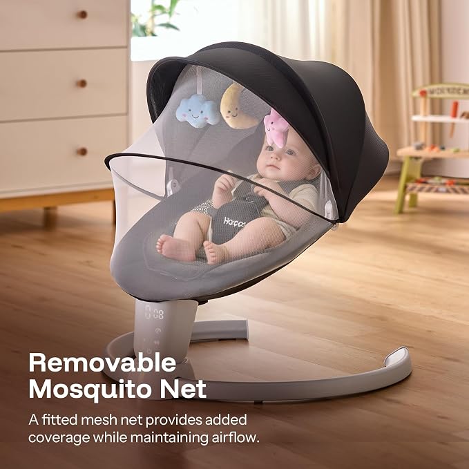 HARPPA Weddell Electric Baby Swing for Infants, 5-Point Harness, 5 Motion Levels, Remote & Touch Control, Built-in Melodies, Portable Baby Swing for Indoor Use,Matte Black
