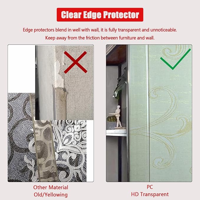 Wall Corner Protector - 2PCS, 16"x1.18" - Self Adhesive Clear Corner Protectors for Walls, Cabinet Doors, Edge Protector Trim; Easy to Install Corner Guards for Walls (40.6cm x 3cm)