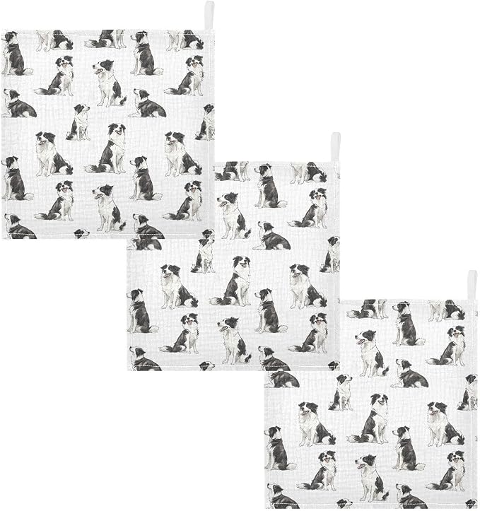 vvfelixl Baby Muslin Washcloths Border Collies Poses Baby Burp Cloths Cotton Babys Face Towel for Newborn Infants Boys Girls Soft and Absorbent 11.8 X 11.8 in, 3 Pack