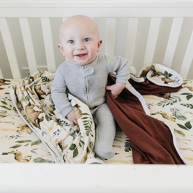 Pobibaby Premium Baby Blanket for Boys - Soft Stretchy Jersey Knit Cotton Quilt for Baby Boy, 3-Layer Crib Blanket and Toddler Blankets for Boys, 50x50 Soft Warm Cozy Nursery Bed (Wildlife Animal)