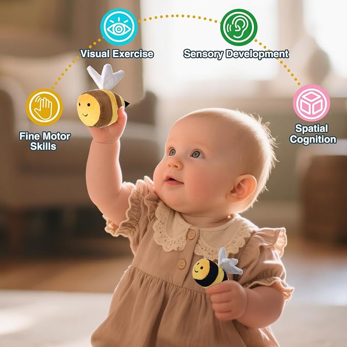 Baby Toys for 1 Year Old, Soft Beehive with 5 Stuffed Bees, Crinkle, Rattle, Mirror, Montessori Toys for One Year Old Birthday Gift for 12-18 Months Baby Easter Basket Stuffers